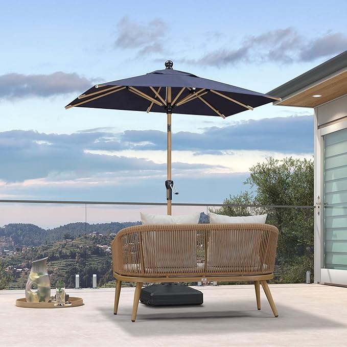 PURPLE LEAF 4' x 6' Market Umbrella Patio Umbrella Outdoor Table Umbrella Aluminum with Push Button Tilt & 8 Sturdy Ribs and Crank Rectangular Outdoor Umbrellas for Pool Backyard Beach, Navy Blue