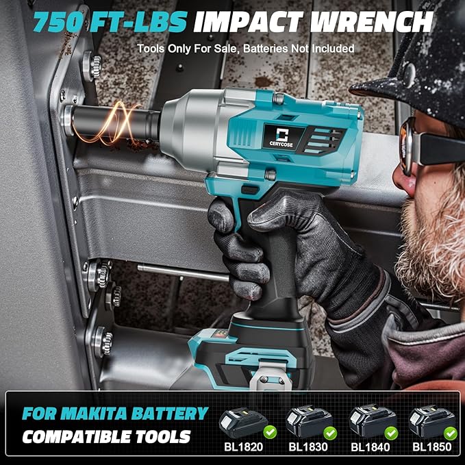 Cordless Impact Wrench 1/2 inch for Makita 18v Battery – Brushless High Torque Impact Driver Gun with 750Ft-lbs Torque, LED Work Light, Ergonomic Design for Heavy-Duty Performance(no battery)
