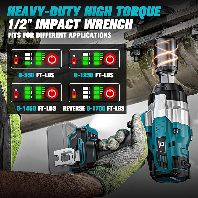 Cordless Impact Wrench 1/2 inch Compatible with Makita Battery: 1700FT-LBS High Torque Impact Wrench Heavy Duty Tool - Brushless Electric Impact Gun Includes LED Work Light - Bare Tool Only