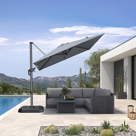 PURPLE LEAF 8 Feet Patio Umbrella Outdoor Cantilever Square Umbrella Aluminum Offset Umbrella with 360-degree Rotation for Garden Deck Pool Patio, Light Grey