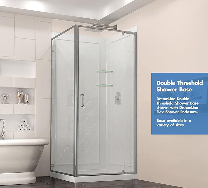 DreamLine SlimLine 34 in. D x 48 in. W x 2 3/4 in. H Left Drain Double Threshold Shower Base in Biscuit, DLT-1034481-22
