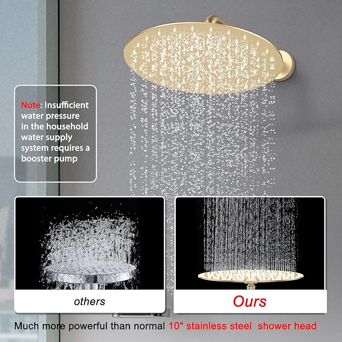 Shower Faucet Set Brass 12IN Rough-In Valve Body Trim Kit Rainfall Included Handle Accessories Complete 2 Functions with Rain Head and Handheld Bathroom Systems (12'', Brushed Gold)