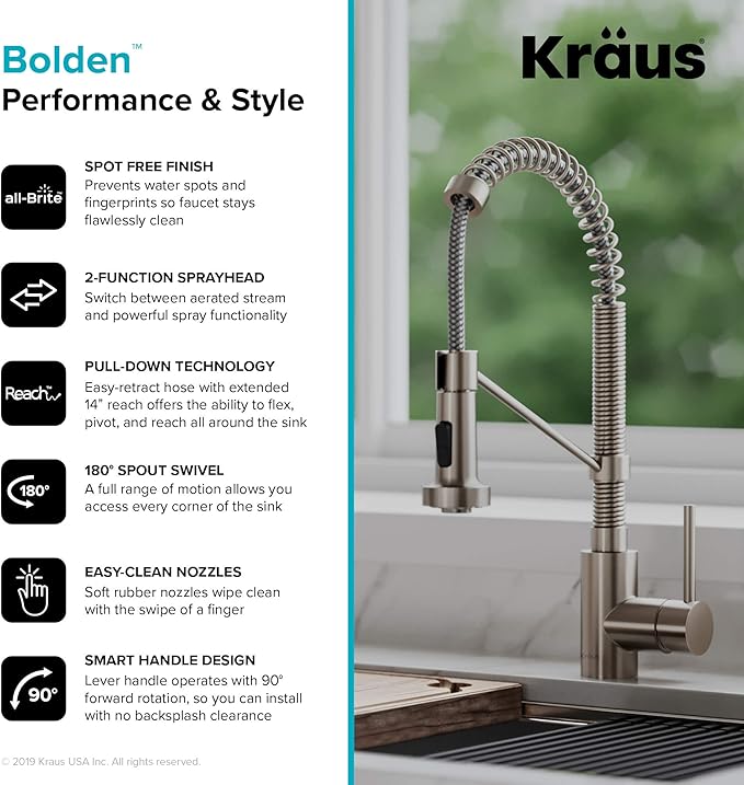 Kraus KPF-1610MB-KSD-43MB Bolden 18-Inch Single Handle Commercial Style Pull-Down Kitchen Faucet with Soap Dispenser, Matte Black