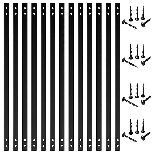 61 Pack Deck Balusters 32.25"x1" Strip Baluster, Black Metal Deck Spindle and Stair Railing with Screws, Rectangular Deck Balusters for Porch Railing