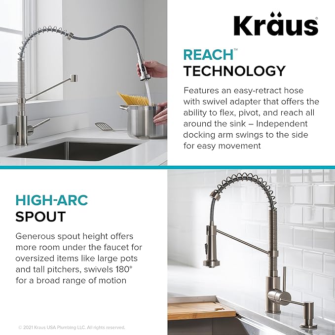 Kraus KSF-1610SFS Bolden Touchless Sensor Commercial Pull-Down Single Handle 18-Inch Kitchen Faucet, Spot Free Stainless Steel