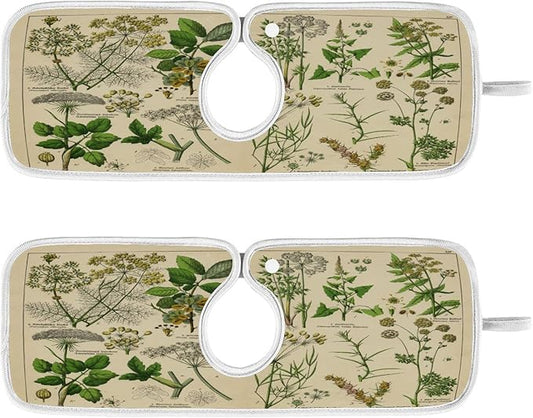 Kitchen Faucet Absorbent Mat, Antique Botanical Water Splash Guard for Sink, Faucet Drip Catcher Thicken Sponge Microfiber Faucet Water Catcher Mat Sink Absorbent Mat for Kitchen 23x5in 2 Pack