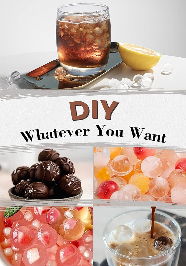 DOQAUS 4 Pack Round Ice Cube Trays with lid and Bin, Easy Pop Out Ice Trays for Freezer with Cover, Compact Circle Ice Cube Trays for Frezzer, Sphere Ice Cube Tray with Storage Ice Bucket Kits, Scoop