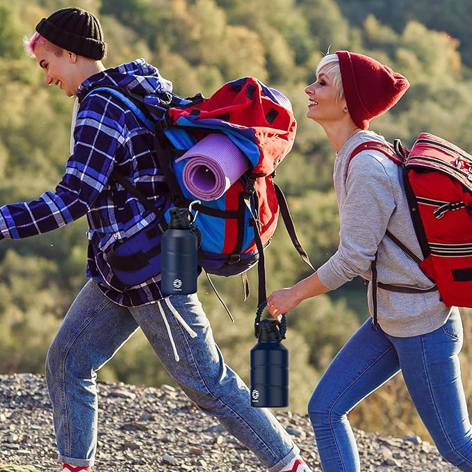Insulated Half Gallon Water Bottle 64oz with Magnetic Lid,Stainless Steel Double-Wall Vacuum Leak Proof Sports Insulated Jug with Paracord Handle, Keep Water Hot & Cold for Outdoor,Gym