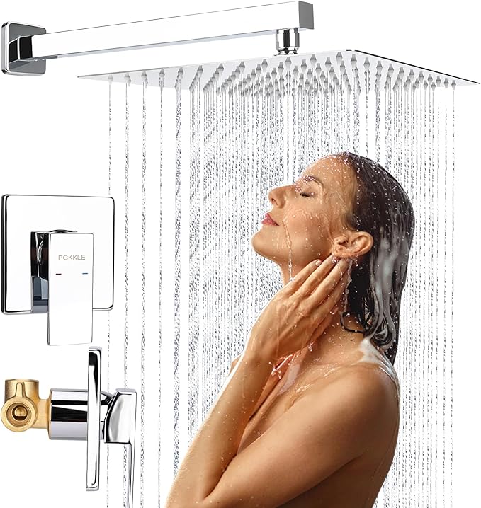 10 Inch Rainfall Shower Faucet Single Function Shower Trim Kit with Rough-in Valve Shower Set Square Stainless Steel Metal Touch-Clean Shower Head Chrome