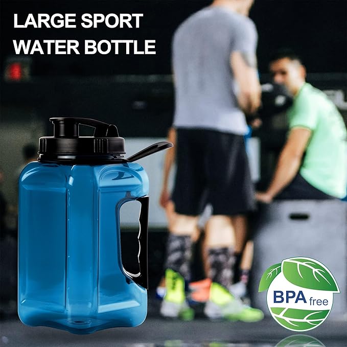 Half Gallon Water Bottle Large Sports Water Bottle Jug With Times to Drink Marker BPA Free Reusable for Fitness Gym Outdoor 64oz Blue