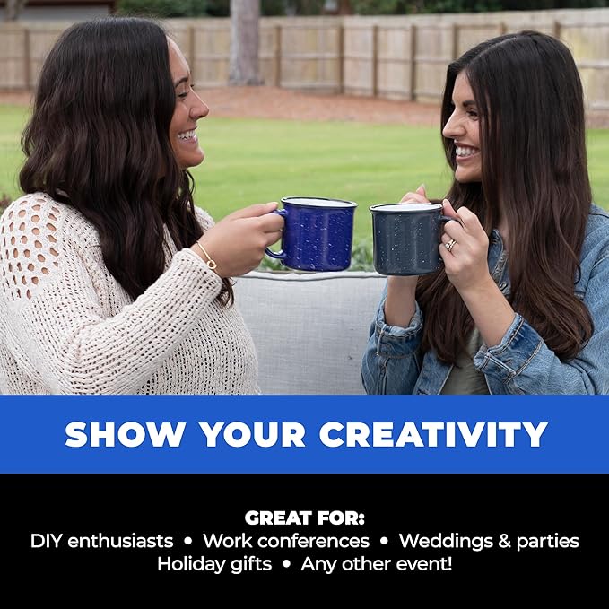 Set of 8 Ceramic Campfire Mugs – 15 Oz, Cobalt Blue – Coffee & Tea Cups for Home, Work, Travel, Camping – Customizable, Great for DIY, Events, Companies