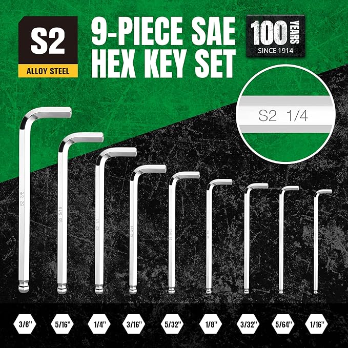 SK 9-Piece Allen Wrench Set, Hex Key Set, SAE Ball End Hex L-Key, S2 Steel