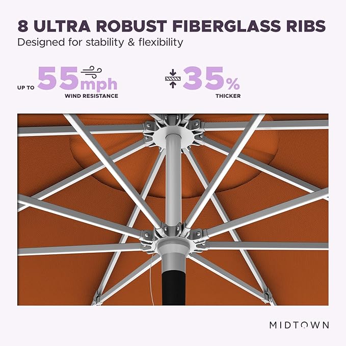 Midtown Umbrellas Push Pop Sunbrella Umbrella 9 Feet Outdoor Umbrella in Terracotta Acrylic - Patio Umbrella, Backyard Umbrella, Garden Umbrella, Picnic Table Umbrella & Pool Umbrella - Black Pole