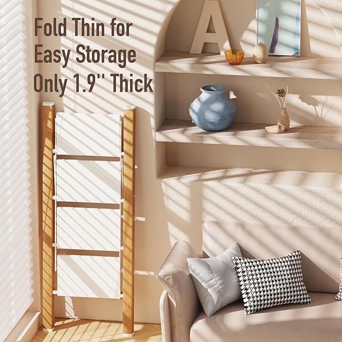 4 Step Lightweight Aluminum Folding Ladder, Portable Step Stool with Anti-Slip Pedals, 330 lbs Capacity for Home, Office, Kitchen（White&Woodgrain）