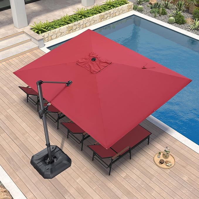 PURPLE LEAF 9' X 11.5' Patio Umbrella Outdoor Cantilever Rectangle Umbrella Aluminum Offset Umbrella with 360-degree Rotation for Garden Deck Pool Patio Terra