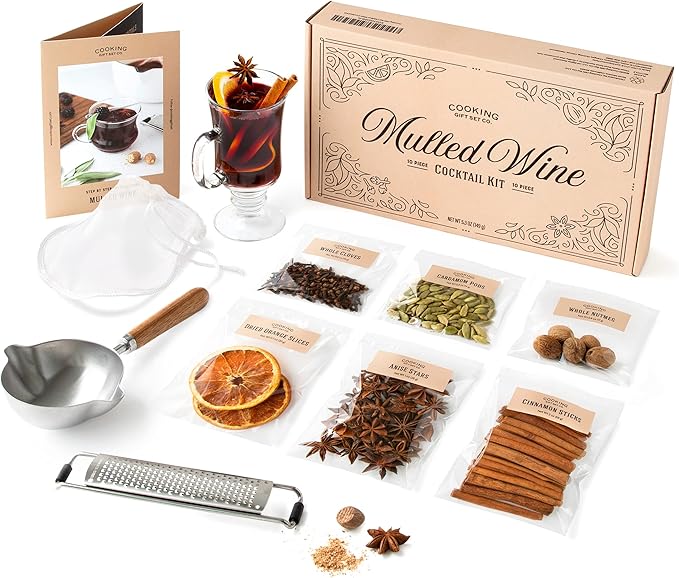Cooking Gift Set Mulled Wine Kit | Stainless Steel Infuser for Wine & Spices, 10 Reusable Bags, Ladle | Wine Gifts for Women, Valentines Gift Ideas, Unique Hostess Gifts