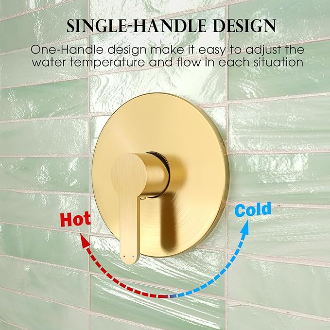 Shower Faucet, Gold Shower Faucet Set with 8-Inch Rainfall Showerhead, Single-Handle Shower-Trim Kit Included Valve, Brushed Gold