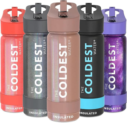 Coldest Sports Water Bottle - Straw Lid Bottle with Handle Leak Proof, Vacuum Insulated Stainless Steel, Double Walled, Thermo Mug, Metal | Rose Gold 18 oz