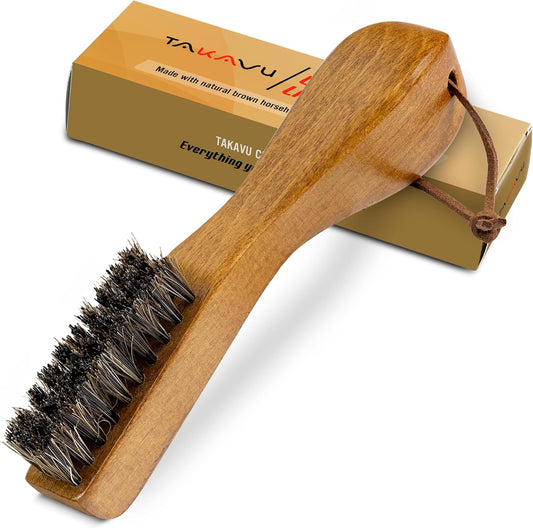 TAKAVU Stain Brush, Laundry Brush for Stain Removal, Natural Horse Hair Cleaning Brush with Ergonomic Handle, Suitable for Delicate Fabrics Without Damage, Perfect Laundry, Shoes, Boots, Home