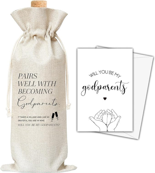 Godparents Gifts Wine Bag & Card, Godparents Proposal Gifts, Wine Bag For Godmother Godfather, Pairs Well With Becoming Godparents Wine Bag For Baby Shower Baptism, Will You Be My Godparents Gifts -07