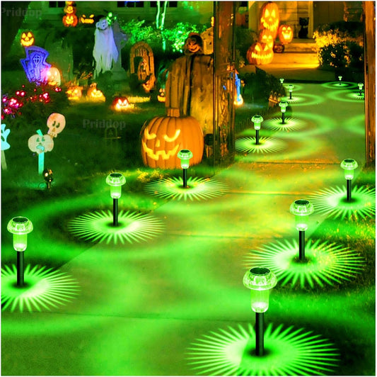 Halloween Solar Lights Outdoor 16 Pack Green LED Waterproof Mushroom Outside Lights for Yard Garden Patio Pathway Walkway Landscape Halloween Decorations