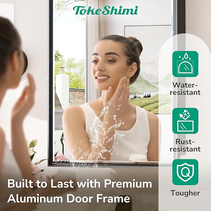 TokeShimi 40x30 Beveled Mirror with Storage Bathroom, Black Recessed Medicine Cabinet with Mirror Aluminum, Wall Mount Metal Recessed Medicine Cabinets for Bathroom