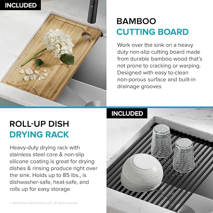 KRAUS Kore 23-Inch Undermount Workstation Single Bowl 16 Gauge Deep Laundry Utility Stainless Steel Kitchen Sink with Accessories, KWU100-23L