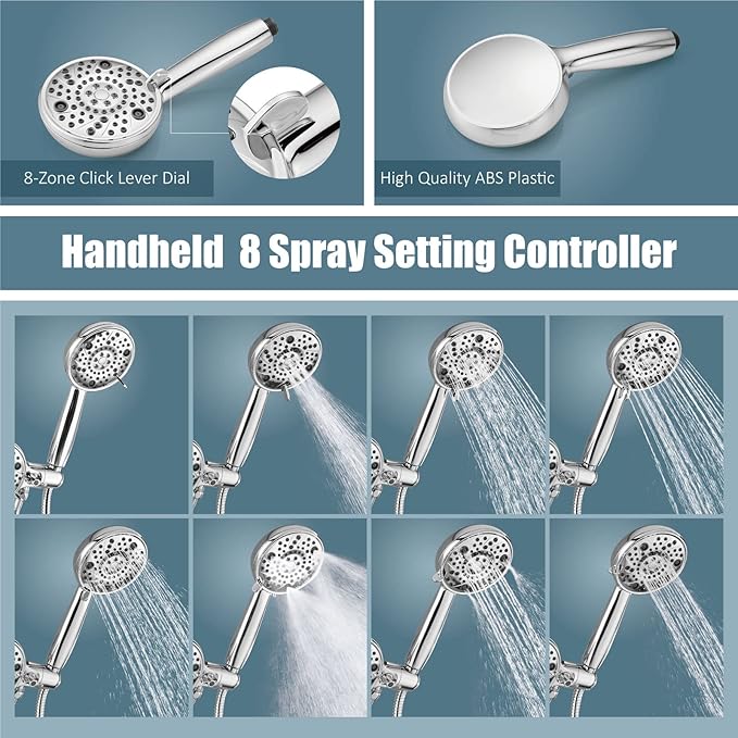 Aolemi Shower Faucet Set Rain Shower Head System Shower Trim Kit Pressure Rough-in Valve Included ABS 8 Setting Dual Shower Head and Handheld Spray Polish Chrome