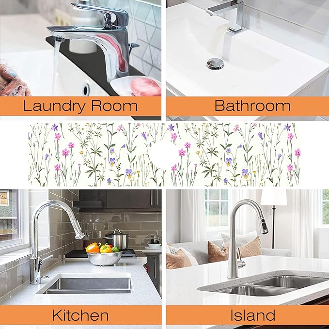 Kitchen Faucet Mat Meadow Flowers Kitchen Sink Splash Guard Faucet Mat,1 PC Splash Guard Behind Faucet Drip Catcher for Kitchen,Sink Mat,Dish Drying Mat,Bathroom Faucet Mat 23.5""X5.5""