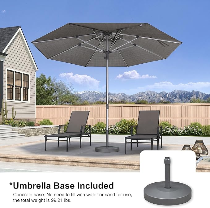 PURPLE LEAF 11.5 FT Semi-Auto Outdoor Patio Umbrella with Base Market Table Sun Umbrellas with 8 Aluminum Sturdy Ribs for Backyard Deck Garden Pool (Silver Pole Gray Canopy)