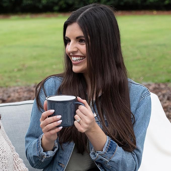 Set of 8 Ceramic Campfire Mugs – 15 Oz, Teal – Coffee & Tea Cups for Home, Work, Travel, Camping – Customizable, Great for DIY, Events, Companies