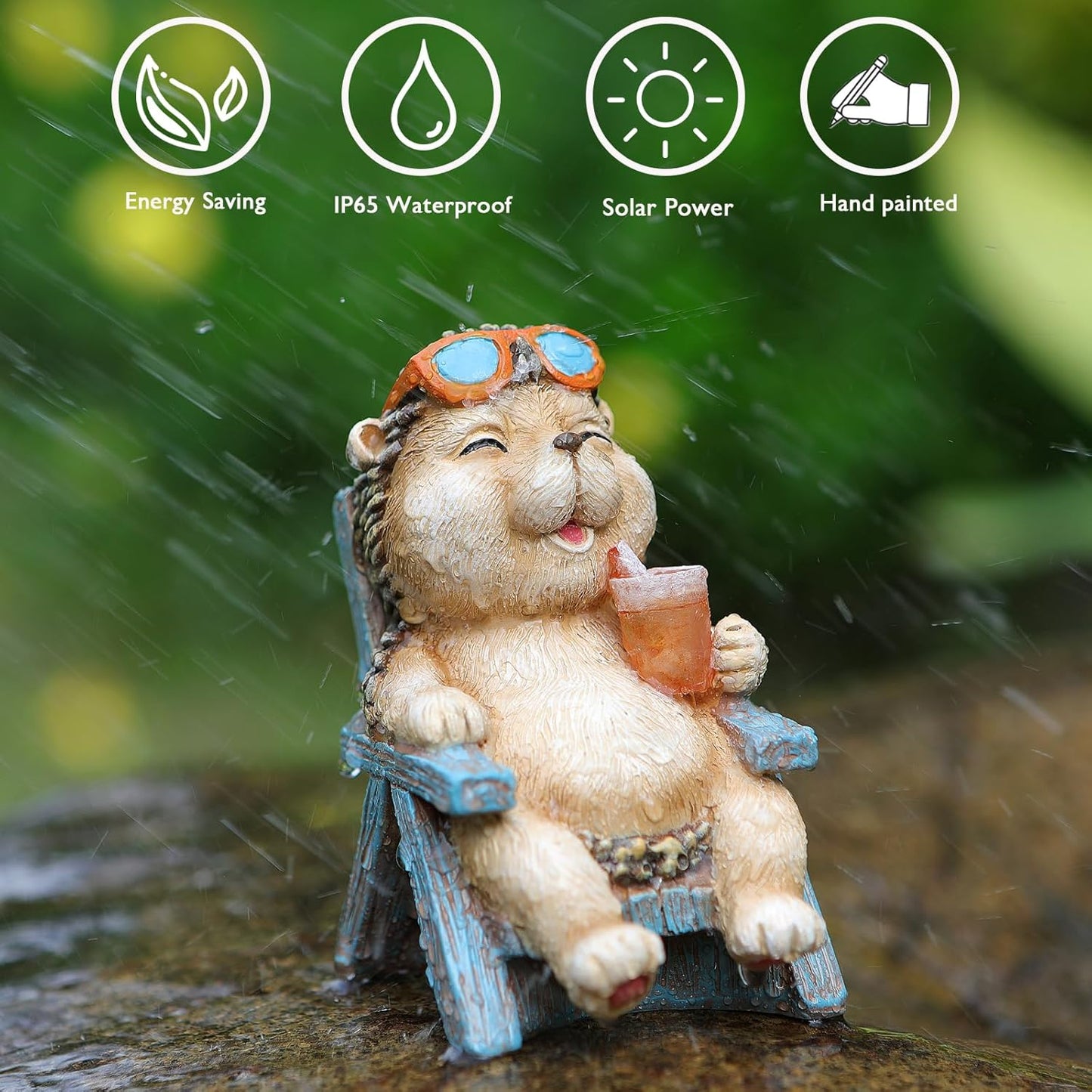 Miniature Hedgehog Figurine Solar Resin Statue for Outside Garden Lawn Yard Patio Home Office Decorations, Ideal Ornaments Birthday Gifts for Mom Women Grandma