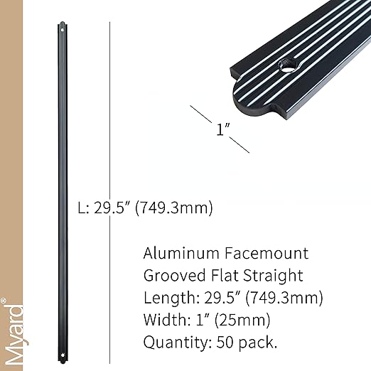 Myard 29-1/2 Inches Grooved Flat Straight Aluminum Deck Balusters Furniture with Screws for Wood Composite Facemount Deck Railing (50-Pack, Matte Black)