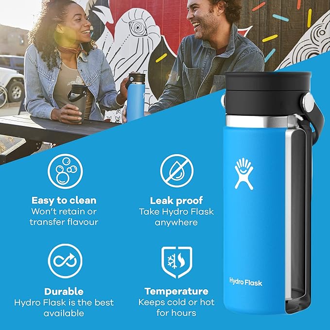 Hydro Flask Stainless Steel Wide Mouth Bottle with Flex Sip Lid and Double-Wall Vacuum Insulation for Coffee, Tea and Drinks