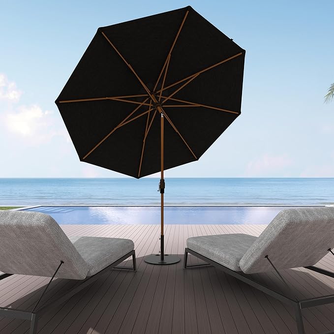 Midtown Umbrellas Sunbrella Umbrella Outdoor Patio Umbrella 2-8 Feet in Spectrum Carbon Acrylic Fabric - Auto-Tilt Aluminum Frame For Backyard Umbrella, Deck Umbrella & Porch Umbrella - Wooden Pole