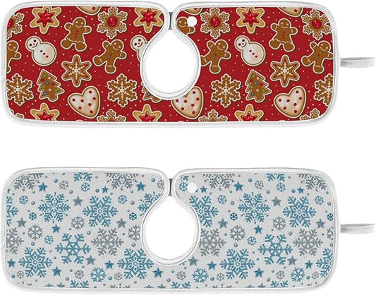 Christmas Red Gingerbread Man Faucet Sink Mat for Kitchen 2 Pack Winter Snowflake Xmas Tree Bathroom Drying Mat Absorbent Splash Water Catcher Mats Microfiber Cloth Drip Protector Splash Pad 14x5