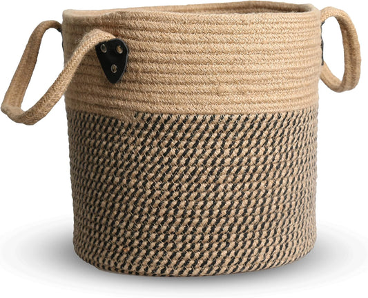 Jute Rope Basket - 10"x10" Woven Plant Pot Holder with Handles, Boho Indoor/Outdoor Planter Cover, Multifunctional Storage