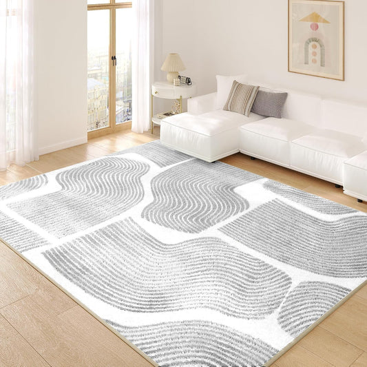 Ultra Soft Area Rug 6x9, Non Slip, Stain Resistant Living Room Rug, Washable Area Rugs for Living Room, Rugs for Bedroom, Modern Abstract Style (Gray, 6x9)