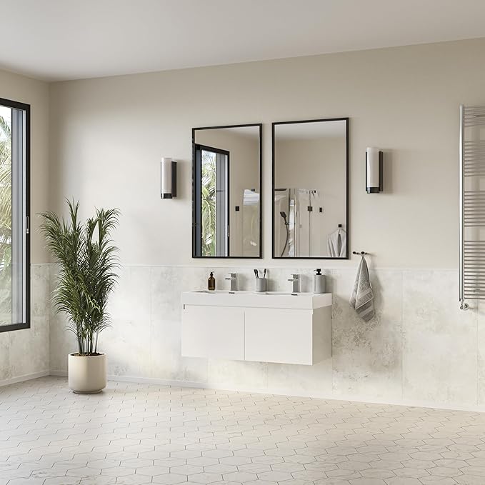 Fresca Mezzo 48 Inch White Wall Mount Modern Double Bathroom Vanity - Includes Double Integrated Sinks with 4 Soft-Closing Hidden Drawers - Faucets Not Included - FCB8012WH-I