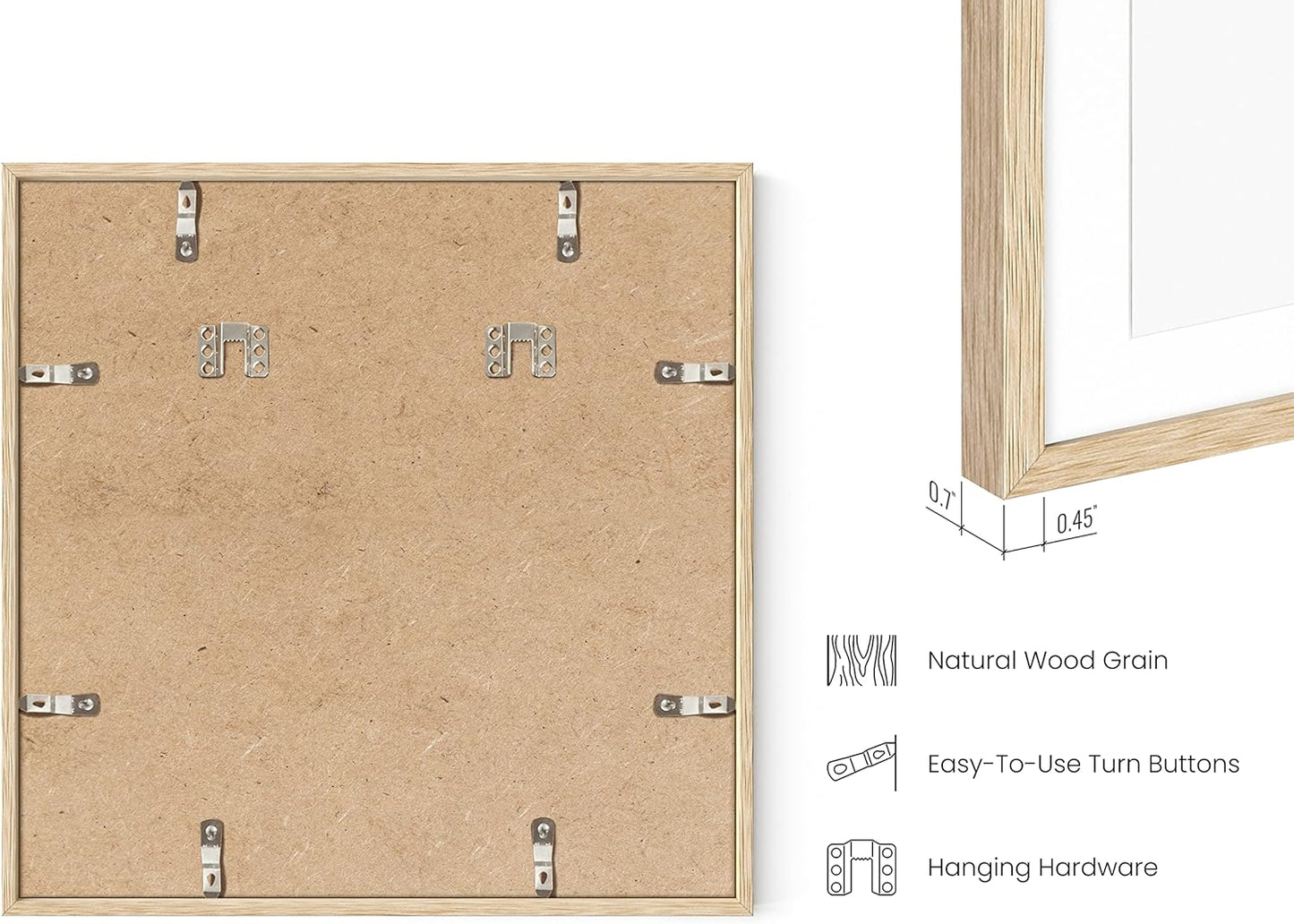 HAUS AND HUES Square Picture Frames 16 x 16 Set of 15 - Photo Gallery Wall Frame Set, Wood 16x16 Frames, 16 x 16 Frames Gallery Wall Set, 16x16 Frame with Mat, Square Frames 16x16 (Beige Oak Frames)