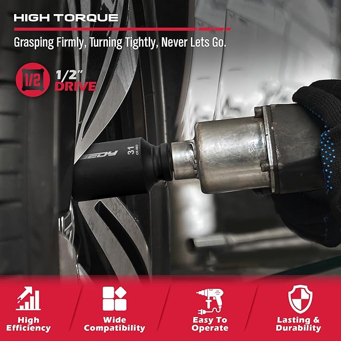 1/2 Drive Deep Impact Socket Set: 11-Piece Metric Size Wheel Axle Nut Wrench Metric Large Jumbo 27mm 29mm 30mm 31mm 32mm 33mm 34mm 35mm 36mm 38mm Spindle Joint High Torque Truck Bearing Locknut