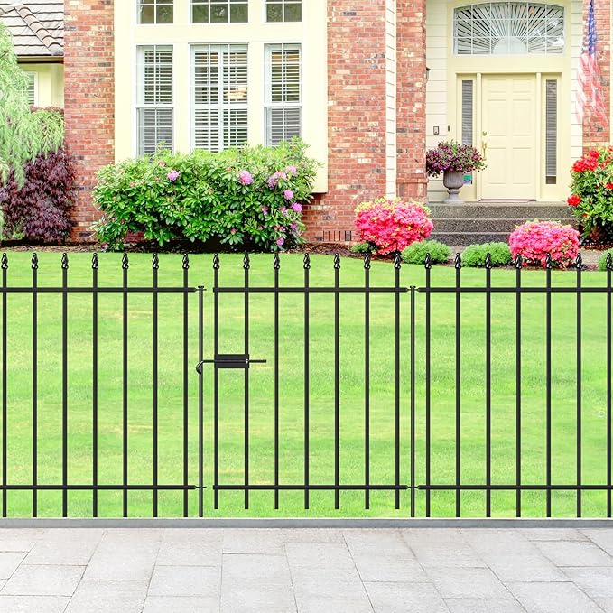 Metal Garden Fence with Gate 30 in H x 10 ft L, 1 Gate + 4 Panels Border Fence Panels Animal Barrier for Dogs, No Dig Garden Fencing for Yard Patio Flower Bed Lawn Outdoor, Black