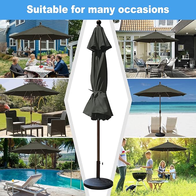 Eurmax USA 10-Year-Non-Fading 10Ft Market Umbrella Outdoor Patio Umbrella Table Umbrella with 8 Ribs,Hand Crank and Ventilation (Charcoal)