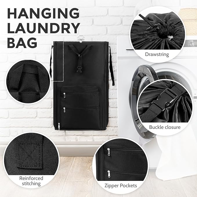 Extra Large Laundry Backpack Bag for College Dorm Room Camp Travel, Men Women Heavy Duty Laundry Hamper with Structure - Stand Itself and Easy Storage (Black)