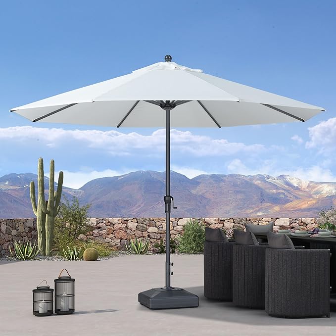 PURPLE LEAF 11' Round Patio Umbrella Outdoor Table Umbrella Aluminum Frame Market Umbrella Sun Umbrella with 8 Sturdy Ribs for Garden Deck Lawn Pool White