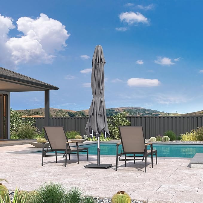 PURPLE LEAF 10 X 10 FT Semi-Auto Outdoor Patio Umbrella Market Table Sun Umbrellas with 8 Aluminum Sturdy Ribs for Backyard Deck Garden Pool (Silver Pole Gray Canopy)