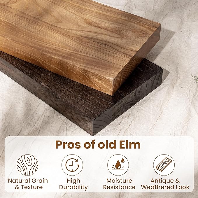 Fun Memories Rustic Elm Wood Floating Shelves for Wall, 48" Floating Shelf Wall Mounted, Long Floating Disply Shelf with Heavy-Duty Bracket for Living Room, Kitchen, Bathroom, Natural Color, Set of 1