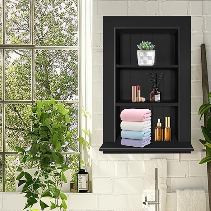 Royxen Black Bathroom Recessed Medicine Cabinet, 14 x 24 Inch, 3-Tier