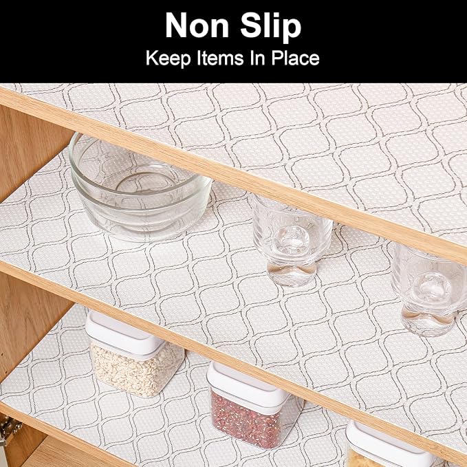 Cooyes Shelf Liner Drawer Liners, Shelf Liners for Kitchen Cabinets, Non Adhesive Cabinet Liner, EVA Waterproof Oil-Proof Non-Slip Refrigerator Liners for Shelves (White, 12 Inches x 30 FT)