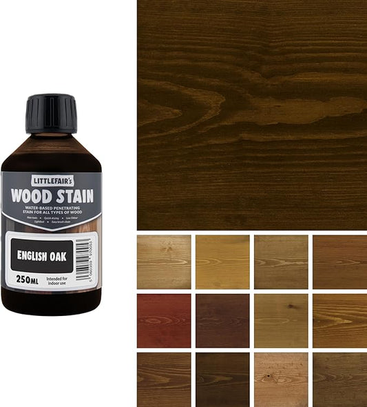 Littlefair's Wood Stain Water Based - 8.5oz/250ml - Indoor Furniture Stain Light & Dark Finishes - Special Non Toxic & Eco Friendly Formula - Wood Stain for Crafts - Color: English Oak
